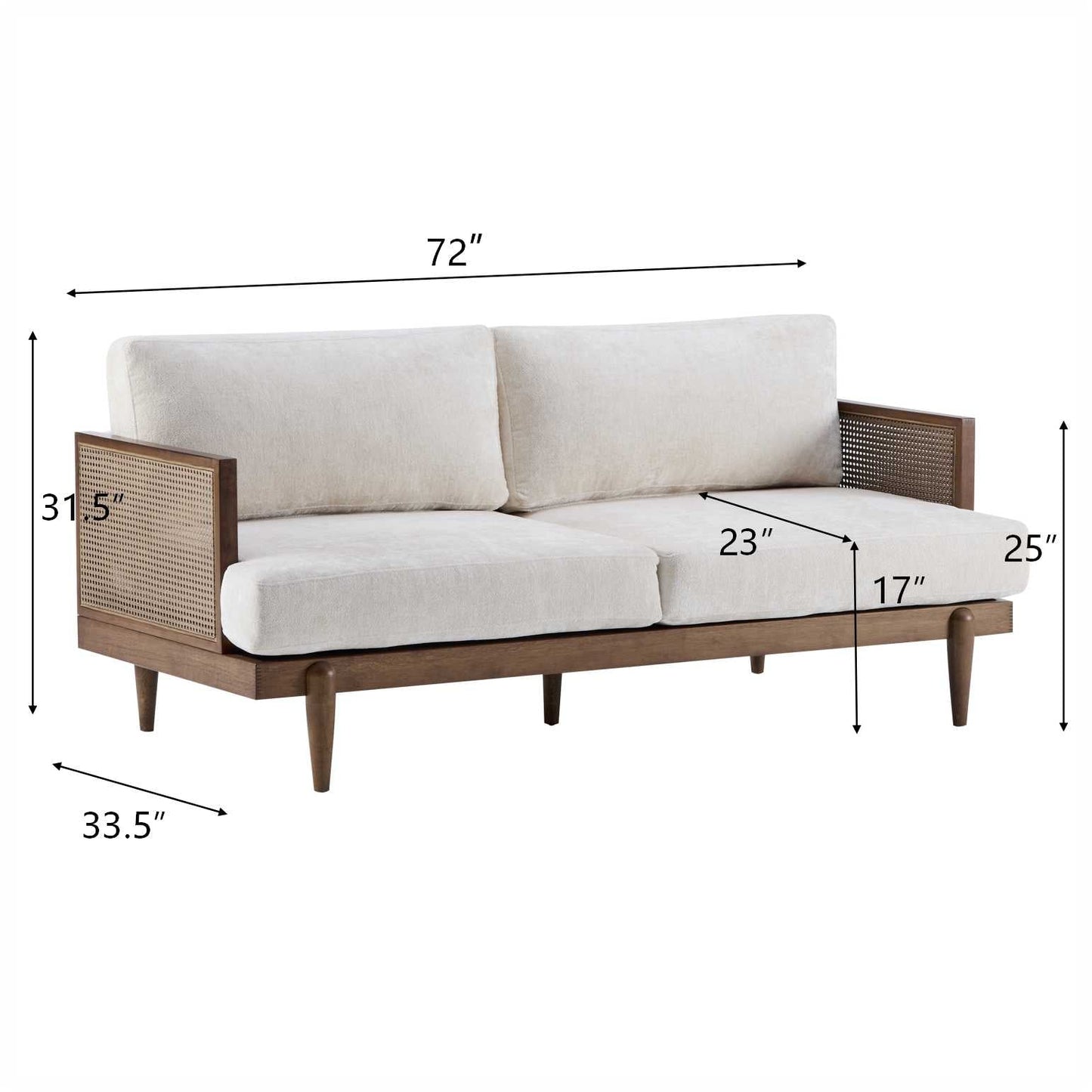 EMIR 72" Square Arm 3-Seater Boucle Sofa with Cane Rattan and Wooden Frame