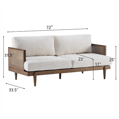 EMIR 72" Square Arm 3-Seater Boucle Sofa with Cane Rattan and Wooden Frame