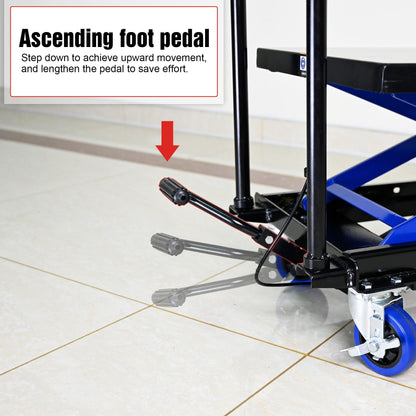 Hydraulic Lift Trolley, 500 Lbs Capacity, With 4 Wheels, For Material Handling And Transportation - Black / Blue