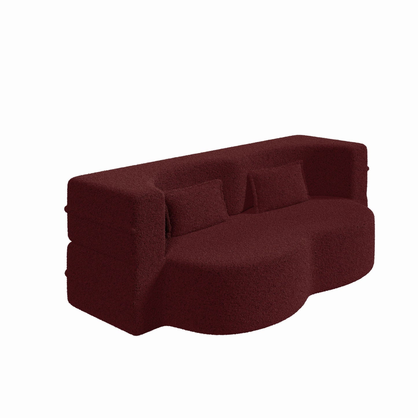 Modern Floor Sofa With Two Pillows Convertible Teddy Fabric Foam Filled Bed