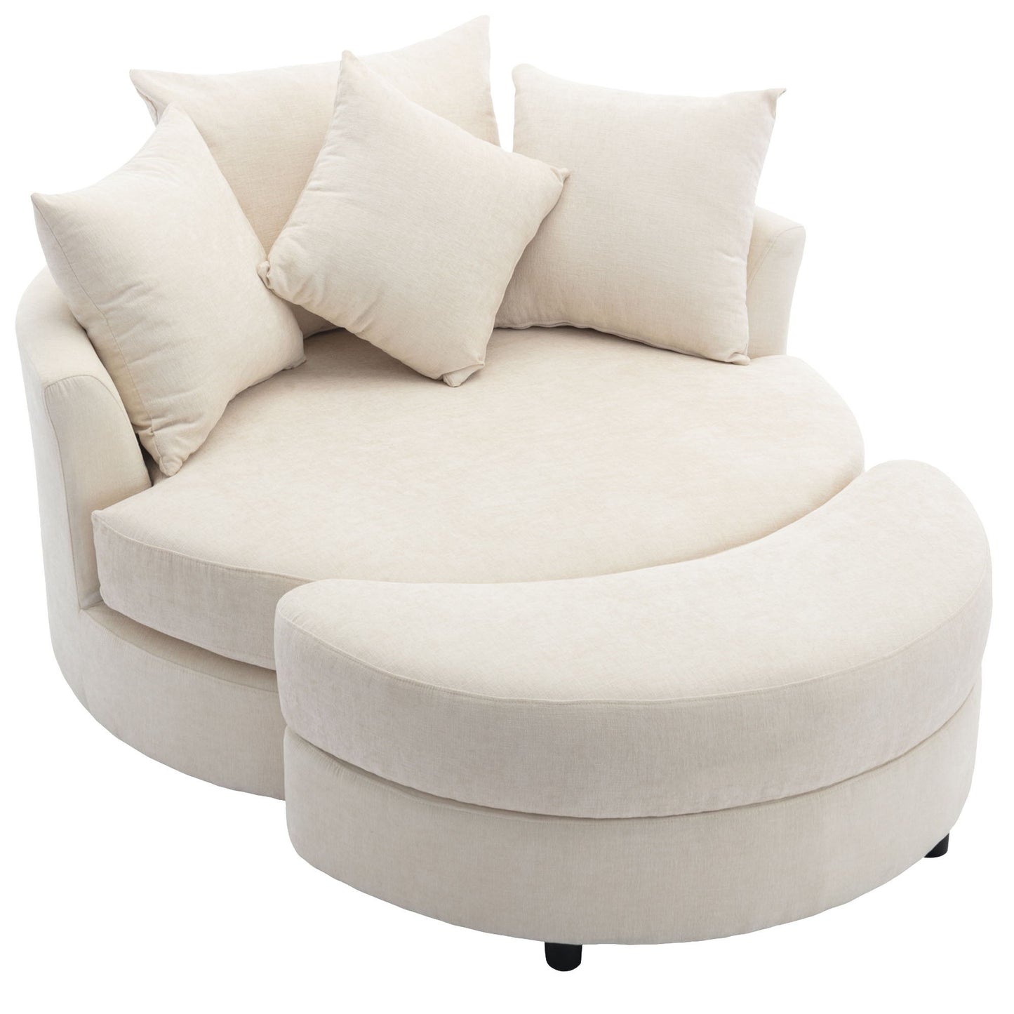 360° Swivel Accent Barrel Chair With Storage Ottoman & 4 Pillows, Modern Leisure Chair Round Accent For Living Room