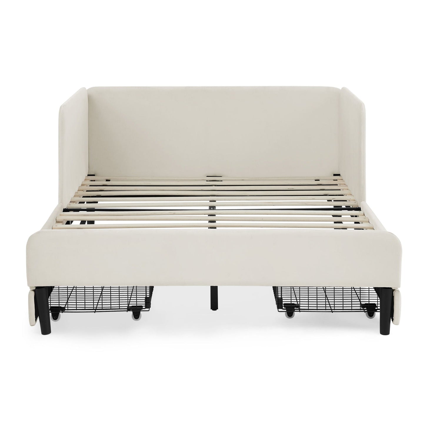 Upholstered Platform Bed Frame With 2 Storage Drawers And Adjustable Sofa Bed