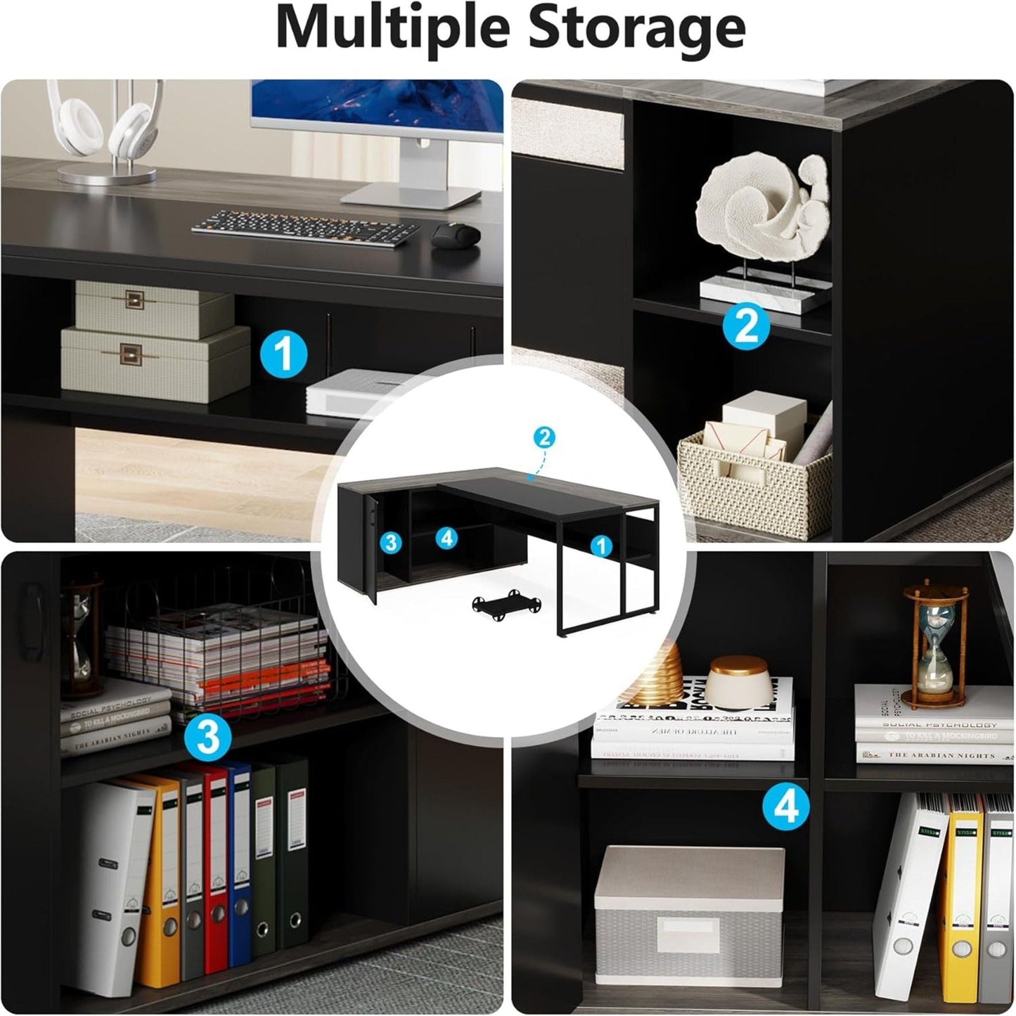 L-Shaped Executive Desk With Cabinet Storage