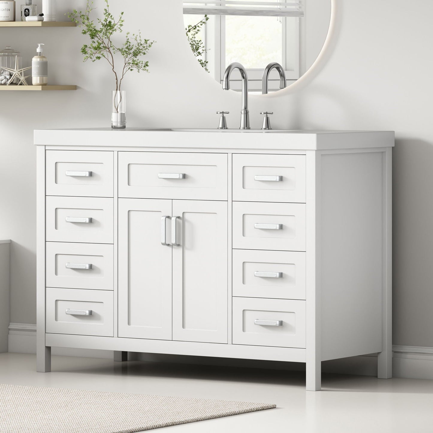 Bathroom Vanity With Sink, 2 Doors & 8 Drawers, Soft Close System