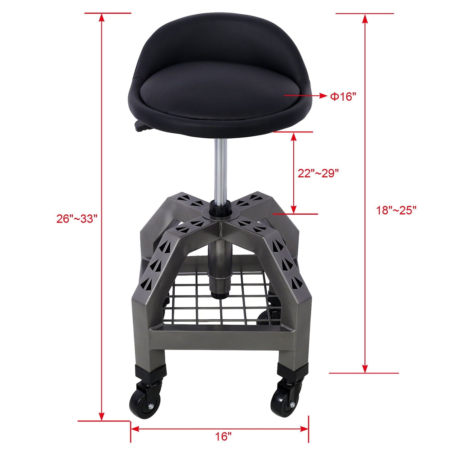 Pneumatic 360 Degree Swivel Stool, Mechanics Rolling Creeper Seat, Heavy Duty Rolling Mechanics Stool, Shop Stool With Casters