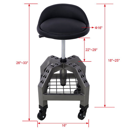 Pneumatic 360 Degree Swivel Stool, Mechanics Rolling Creeper Seat, Heavy Duty Rolling Mechanics Stool, Shop Stool With Casters