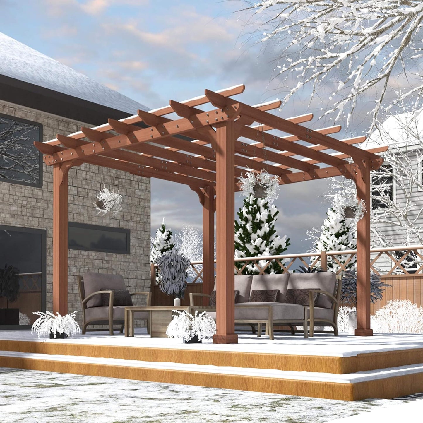 Alora Outdoor Cedar Wood Patio Pergola With Slatted Trellis Roof (SAK92150)