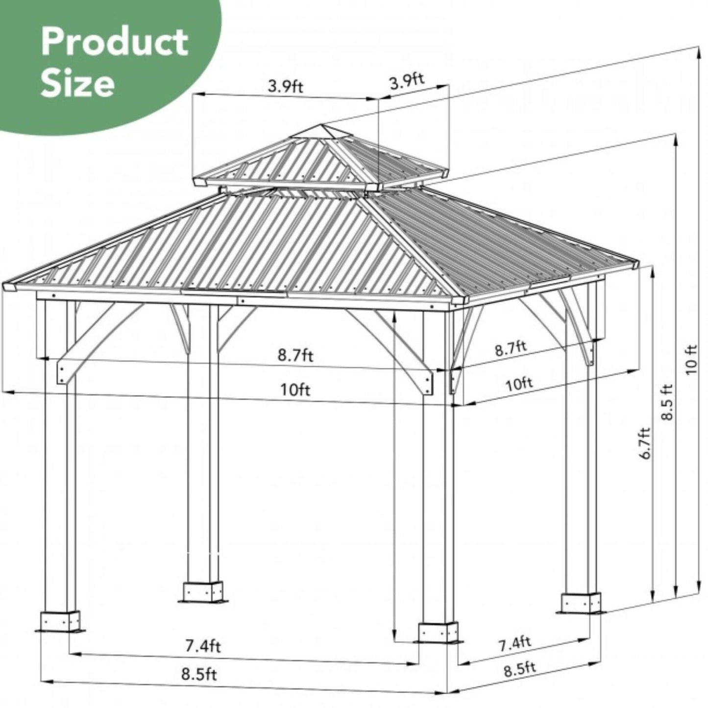 [10X10FT] Alora Premium Outdoor Patio Hardtop Gazebo With Double Steel Roof (SAK01291)