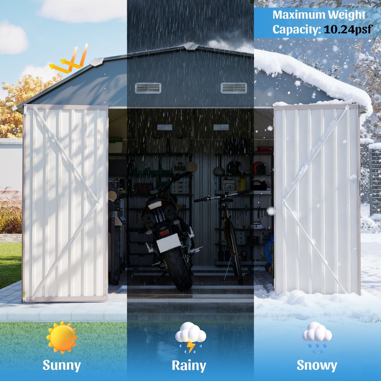 [10X12FT] Alora Heavy-Duty Outdoor Metal Storage Shed With Floor (SAK91820)