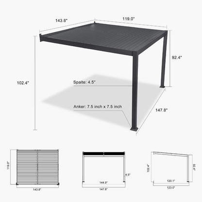 [10X12FT] Alora Modern Wall-Mounted Louvered Pergola With Aluminum Frame (SAK45912)