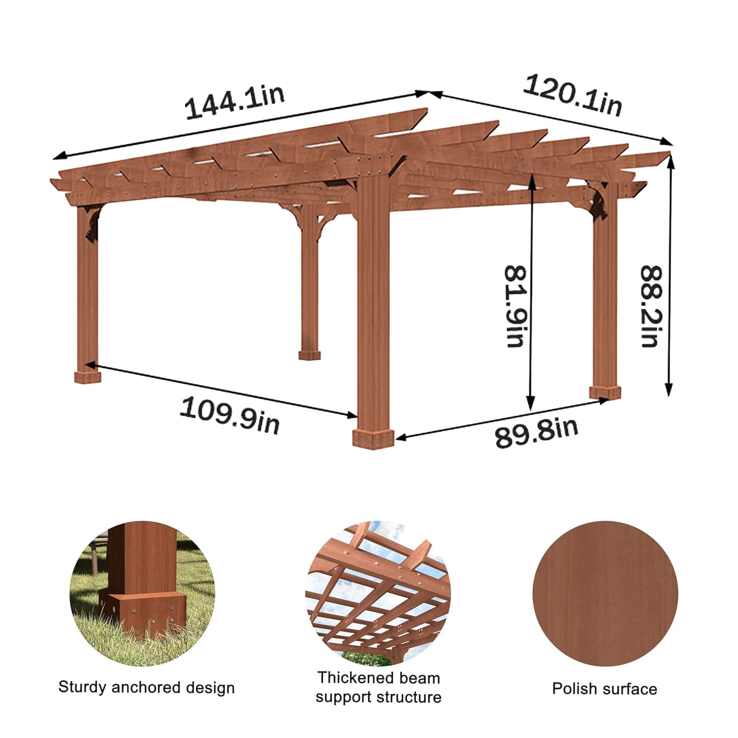 Alora Outdoor Cedar Wood Patio Pergola With Slatted Trellis Roof (SAK92150)
