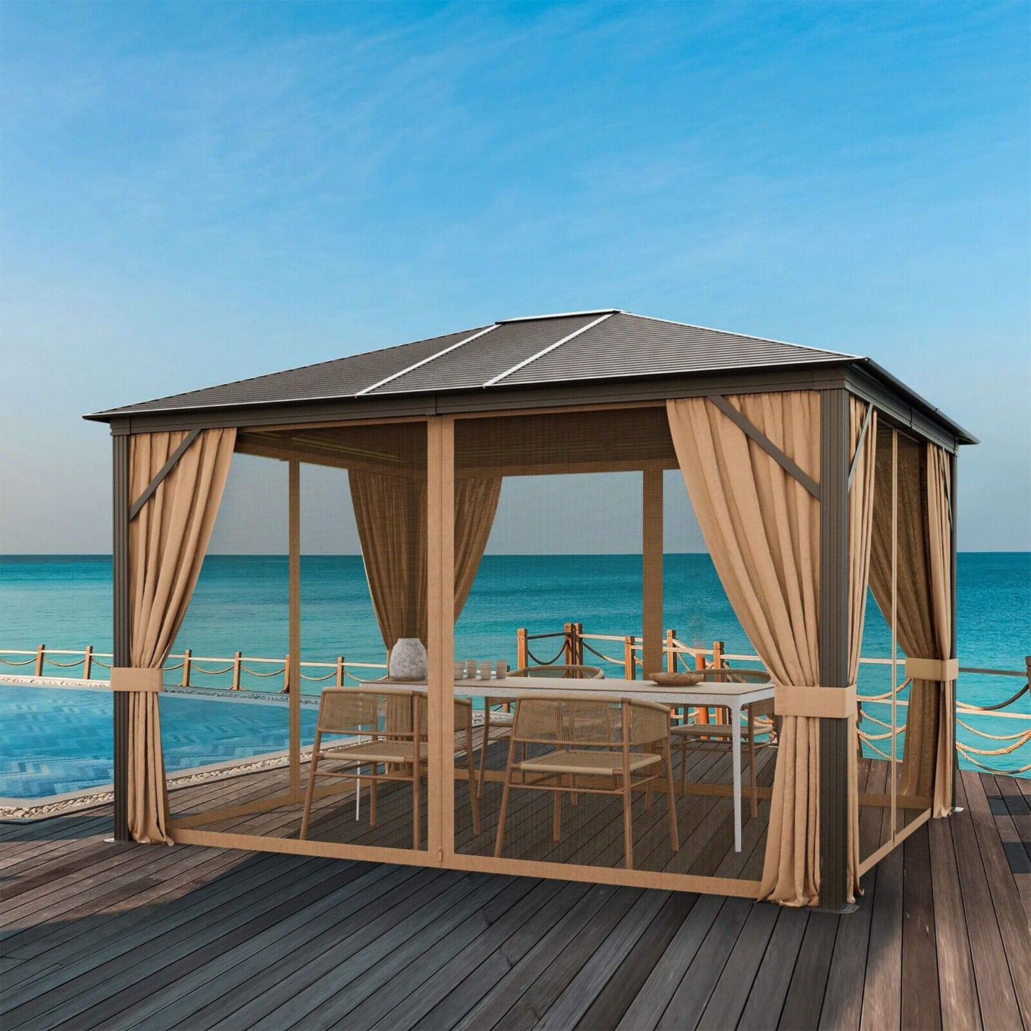 [10X12FT] Alora Premium Outdoor Hardtop Patio Gazebo With Galvanized Steel Top & Aluminum Frame (SAK74065)