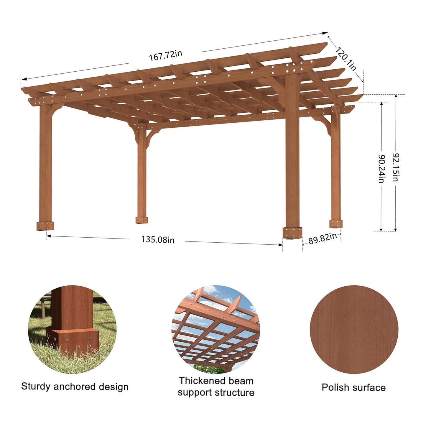 Alora Outdoor Cedar Wood Patio Pergola With Slatted Trellis Roof (SAK92150)