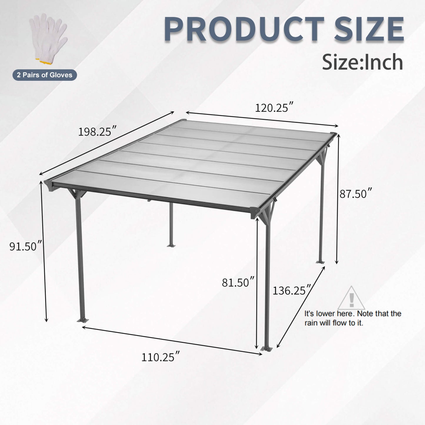 [10X16FT] Alora Heavy-Duty Outdoor Driveway Pergola With Aluminum Alloy Frame And Polycarbonate Panels (SAK47395)