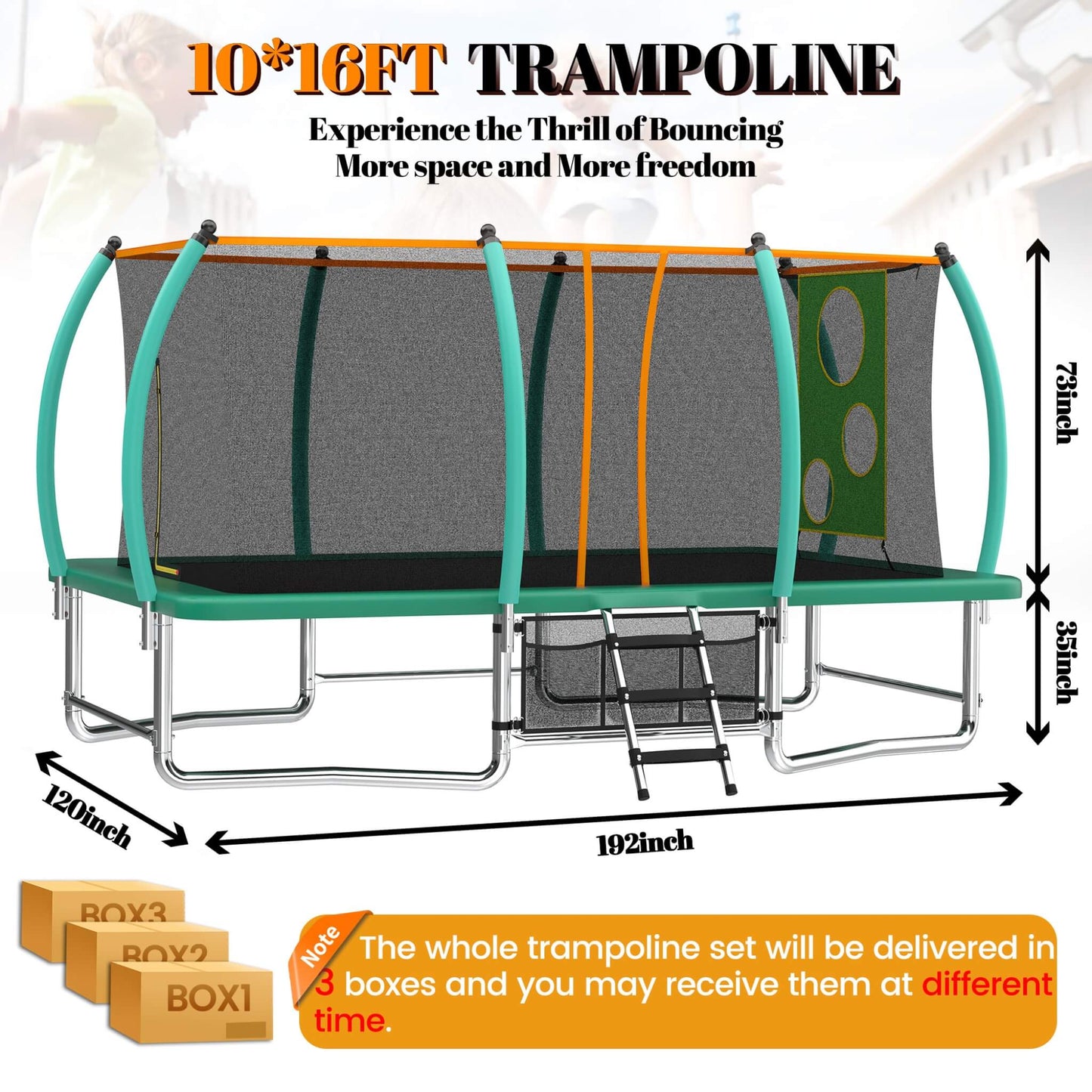 [10X16FT] Large Outdoor Rectangular Trampoline With Netting (SAK83017)