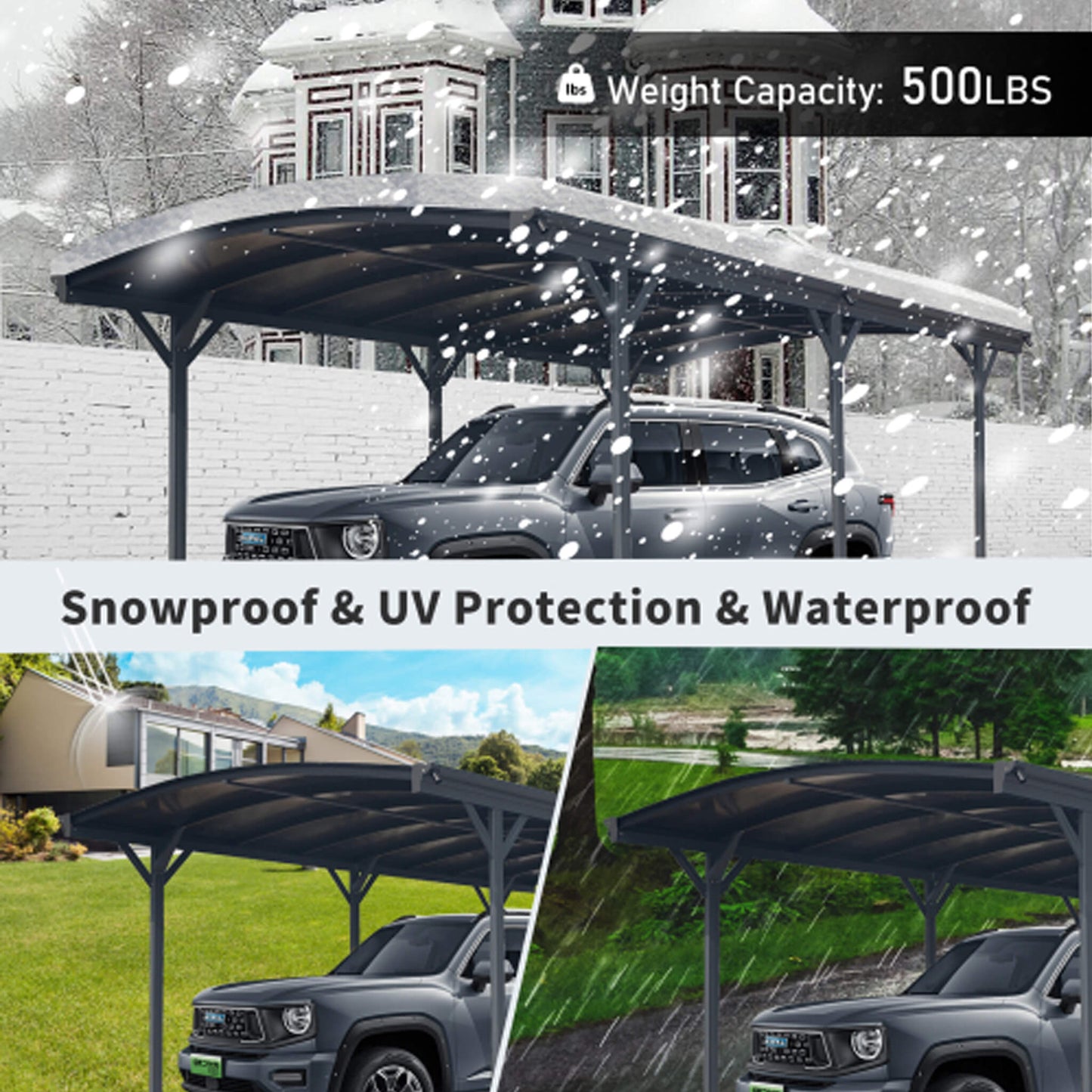 [10X19FT] Alora Heavy-Duty Outdoor Aluminum Arch Carport With Polycarbonate Panels (SAK86109)
