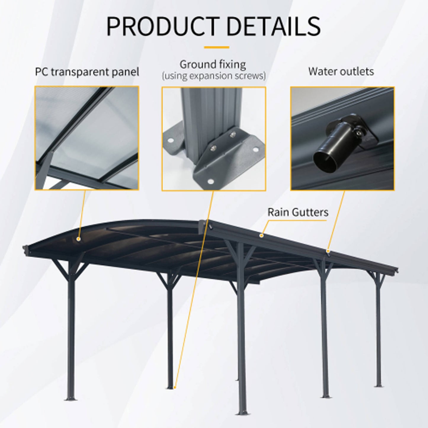 [10X19FT] Alora Heavy-Duty Outdoor Aluminum Arch Carport With Polycarbonate Panels (SAK86109)