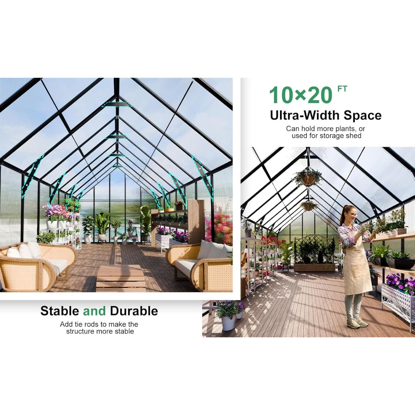 [10X20FT] Extra-Large Heavy-Duty Outdoor Backyard Greenhouse With Adjustable Roof Vents, 4MM (SAK59482)