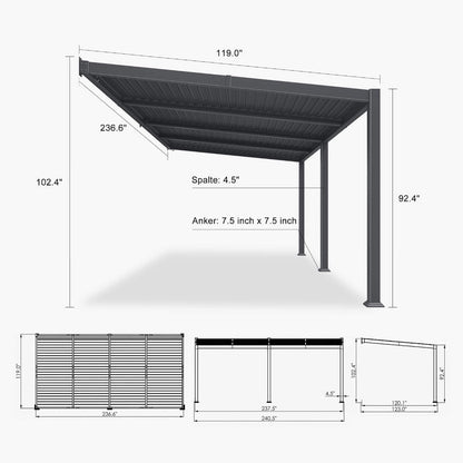 [10X20FT] Alora Modern Wall-Mounted Louvered Pergola With Aluminum Frame (SAK90333)