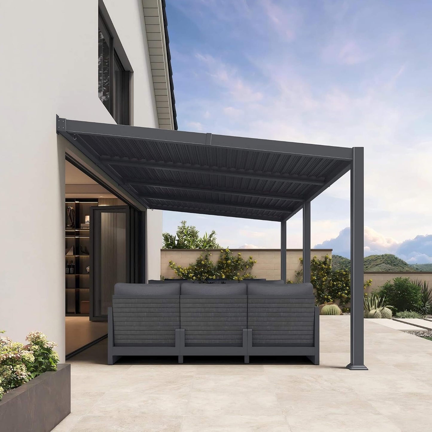[10X20FT] Alora Modern Wall-Mounted Louvered Pergola With Aluminum Frame (SAK90333)