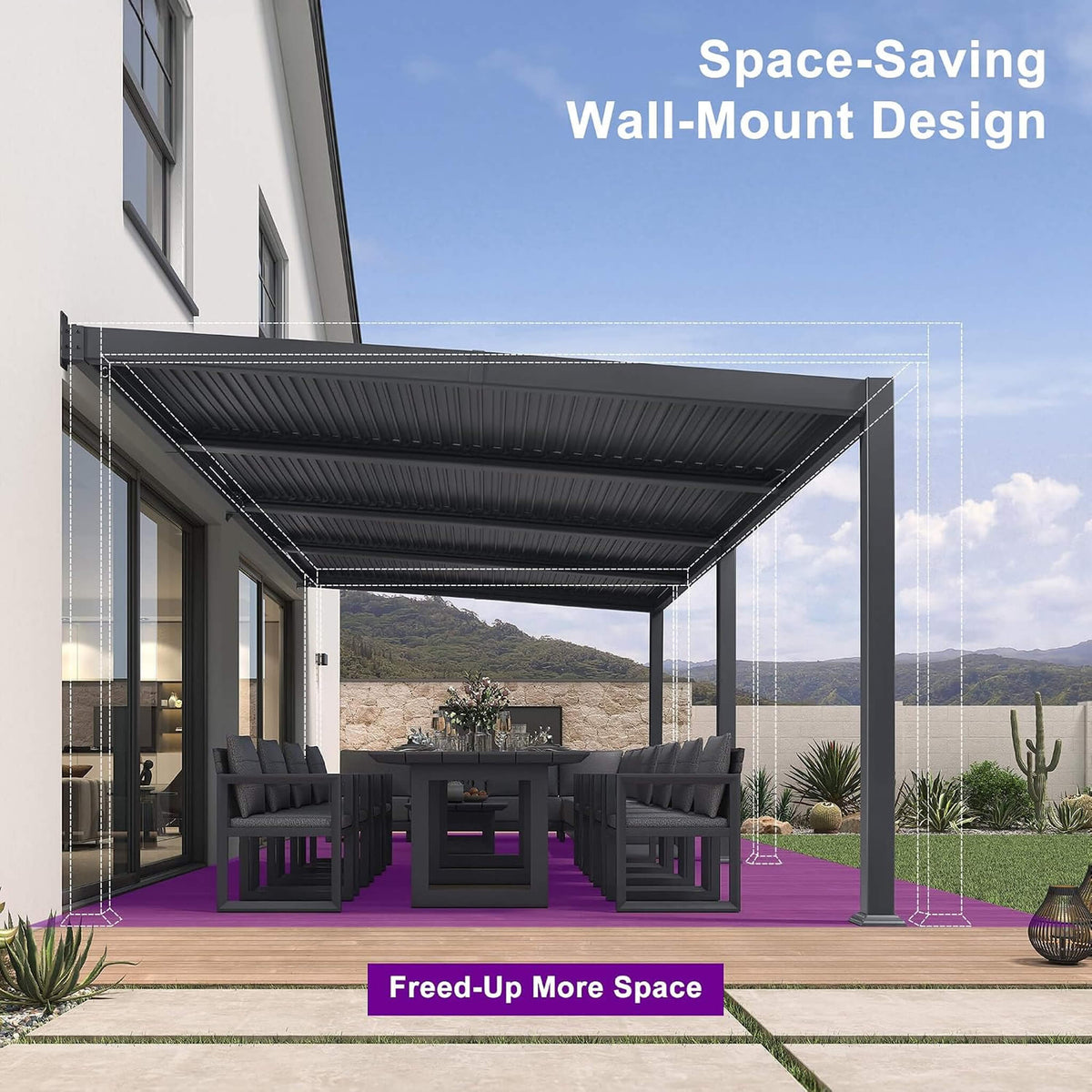 [10X20FT] Alora Modern Wall-Mounted Louvered Pergola With Aluminum Frame (SAK90333)