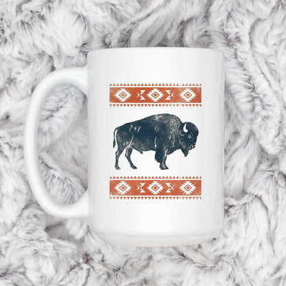 Rustic Buffalo Mug – Western Coffee Cup With Bison Design & Southwest Pattern