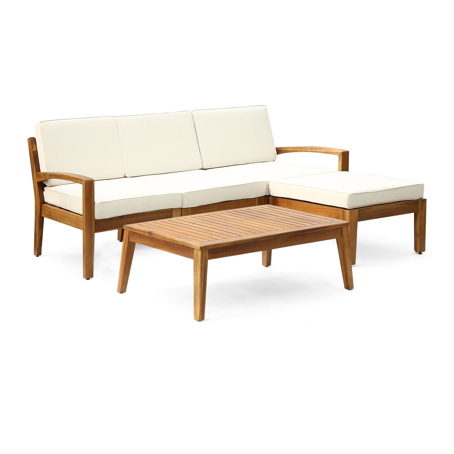 Outdoor L Shape 3pcs Acacia Wood Patio Sofa Set