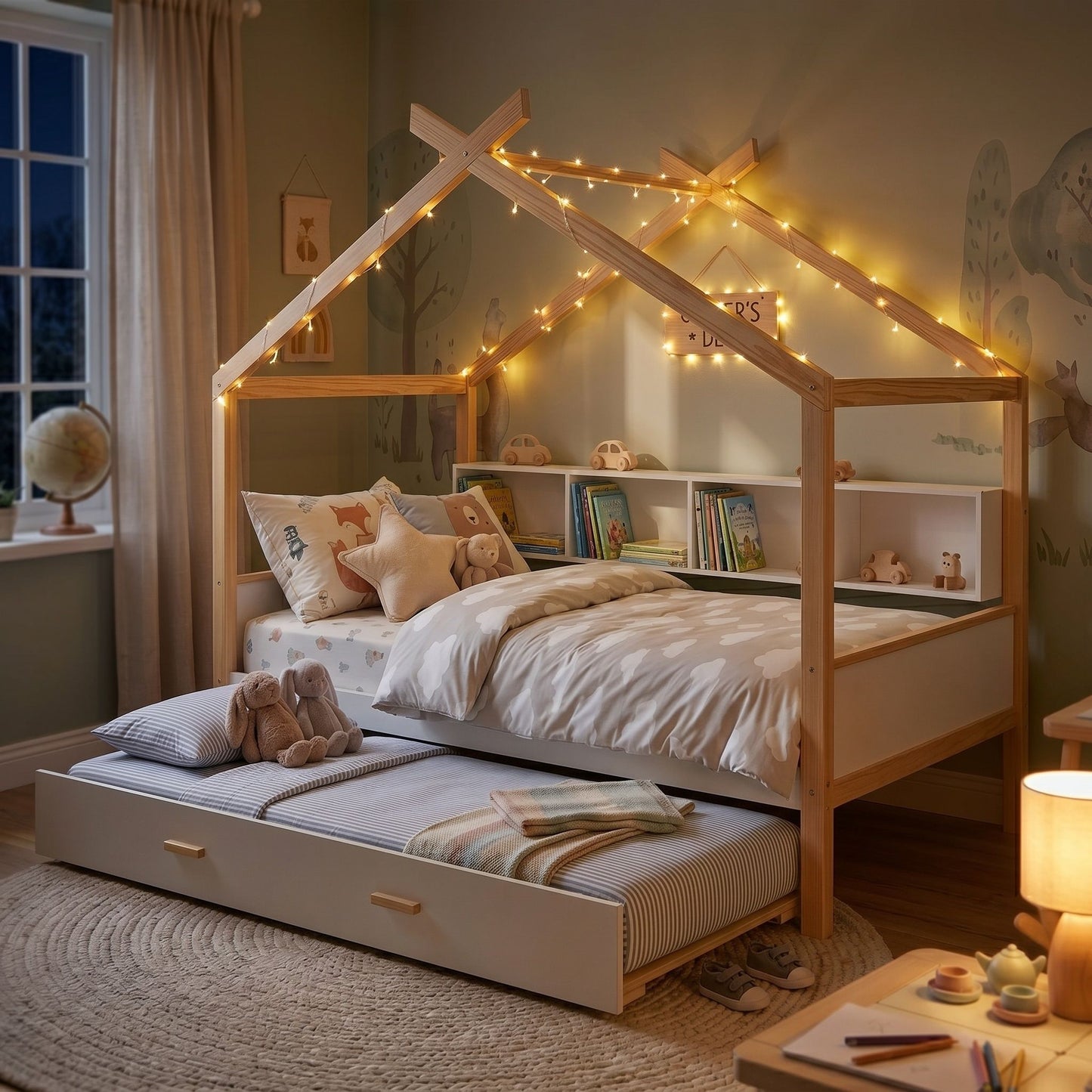 House Bed With Bookshelf Storage