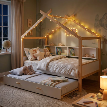 House Bed With Bookshelf Storage