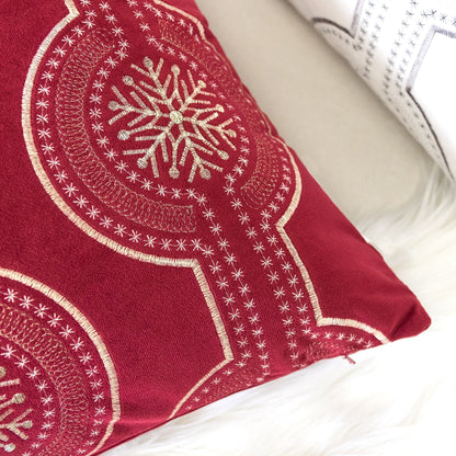 Red Holiday Embroidered Velvet Throw Pillow with Insert 20x20 Set of 2
