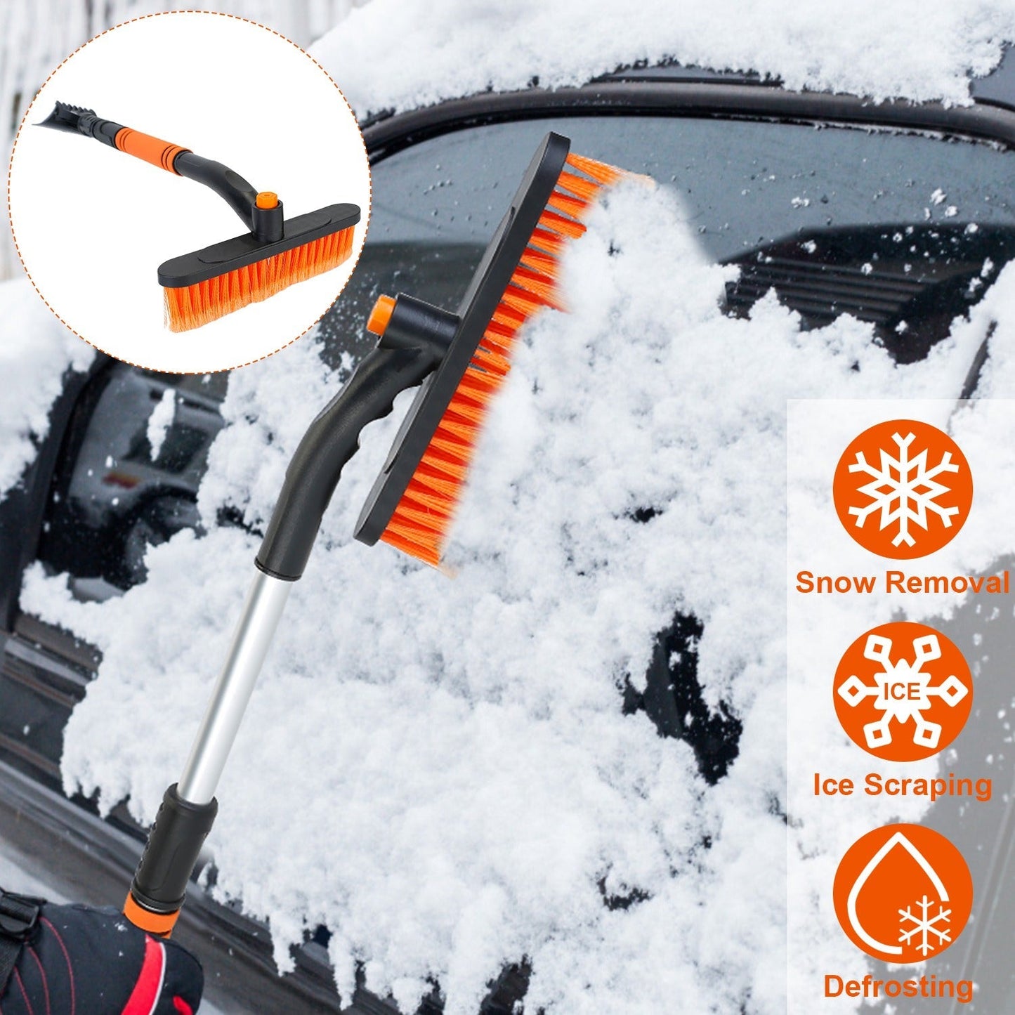 3 In 1 Windshield Ice Scraper Extendable Car Snow Removal Tool Telescoping Car Broom Snow Shovel Automobile Frost Removal