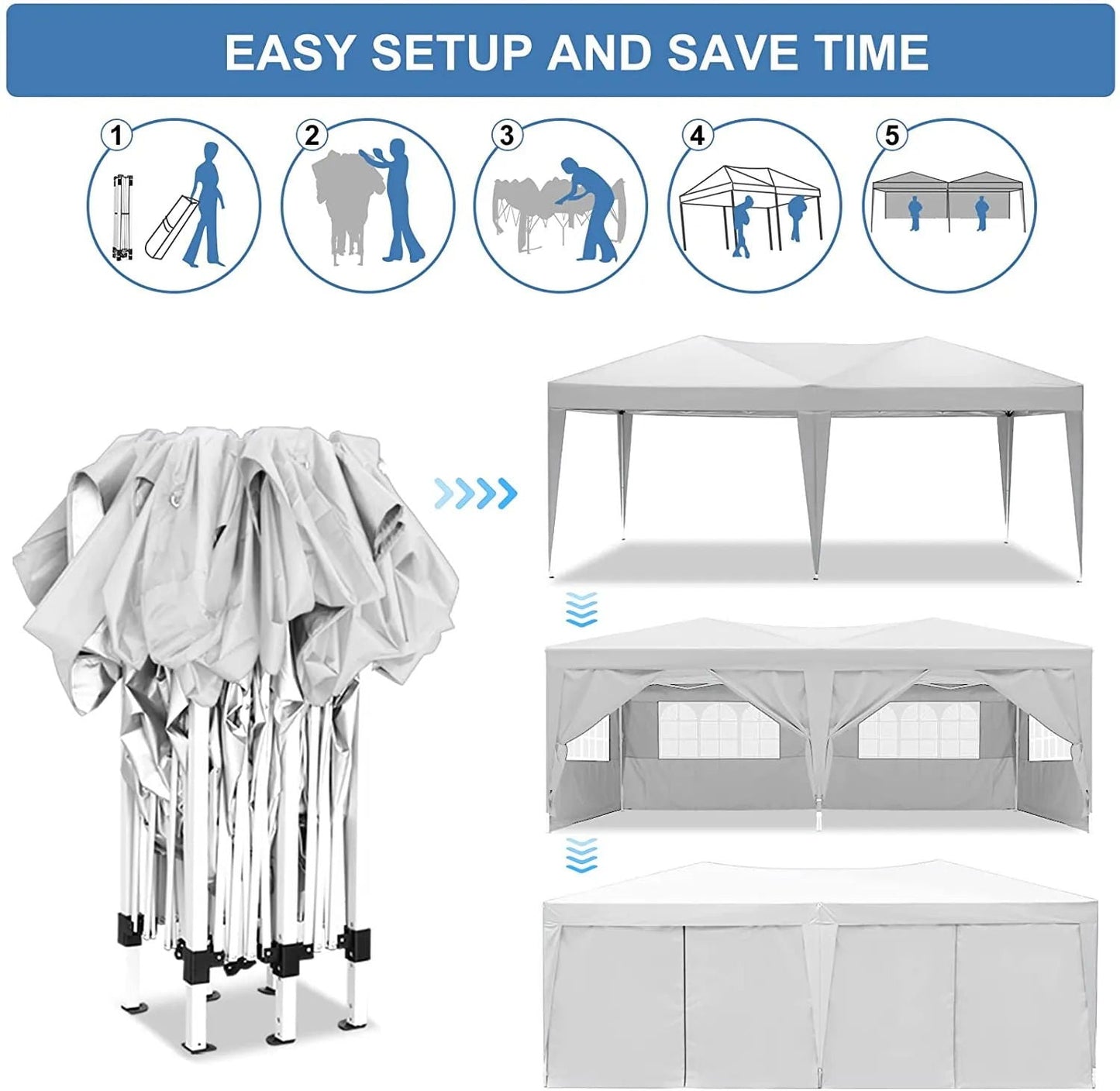 10'x20' EZ Pop Up Canopy Outdoor Portable Party Folding Tent with 6 Removable Sidewalls