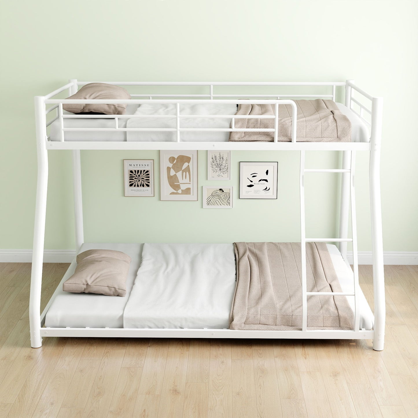 Bunk Bed Frame With Ladder And Guardrail, Heavy Duty Noise Free Design Metal Construction