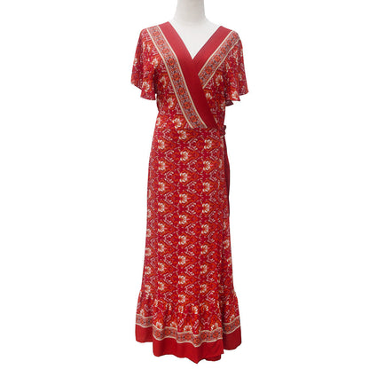 Women's Viscose Bohemian Printed Dress Vacation Beach Maxi Dress Casual