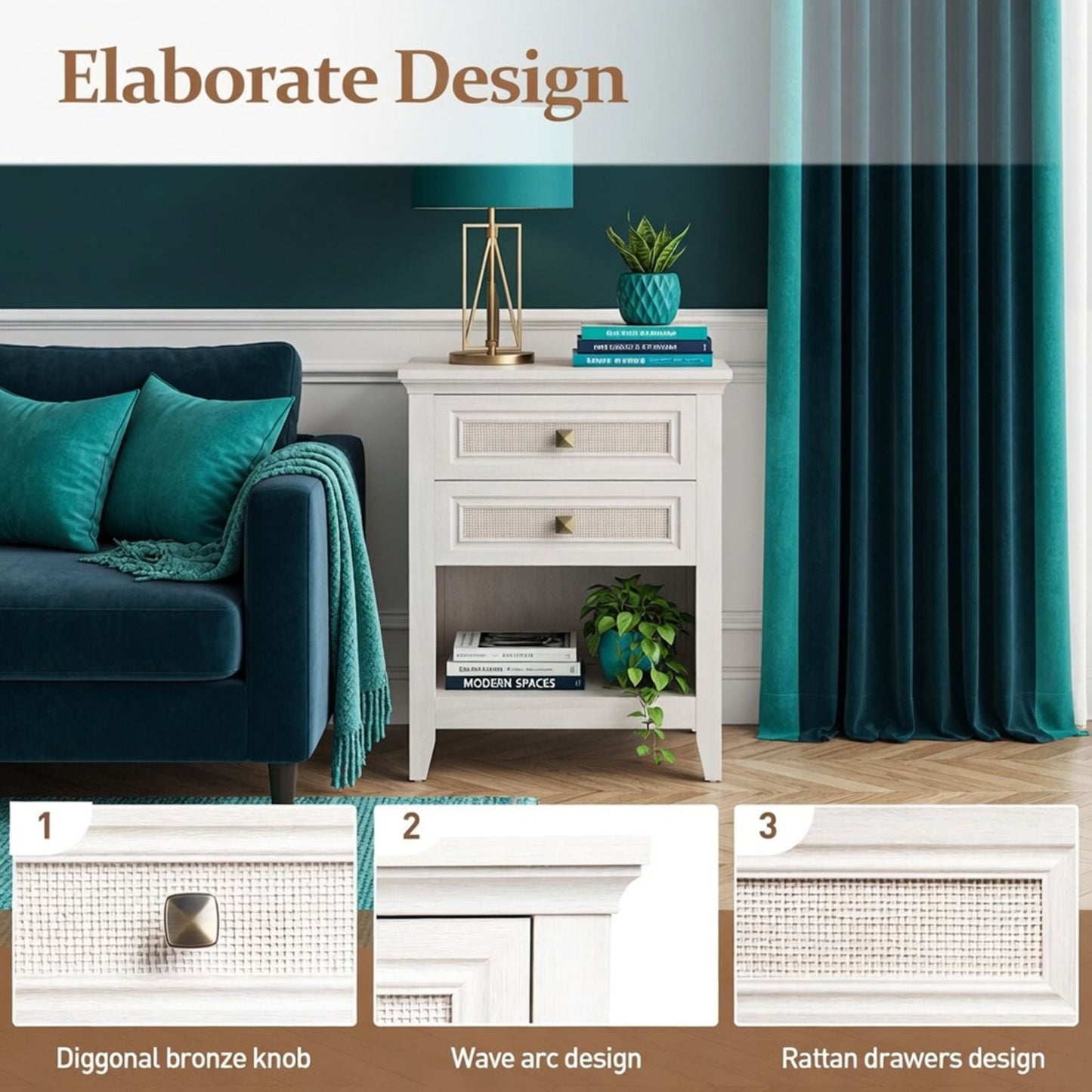 Nightstand With 2 Drawers & Shelf - White