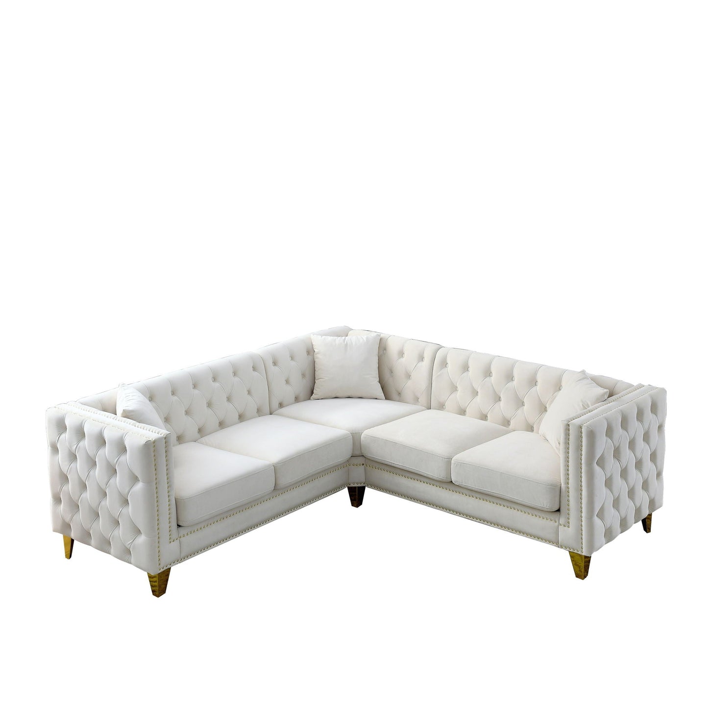 L-Shaped Corner Sofa, 5 Seater Sectional With Tufted Design