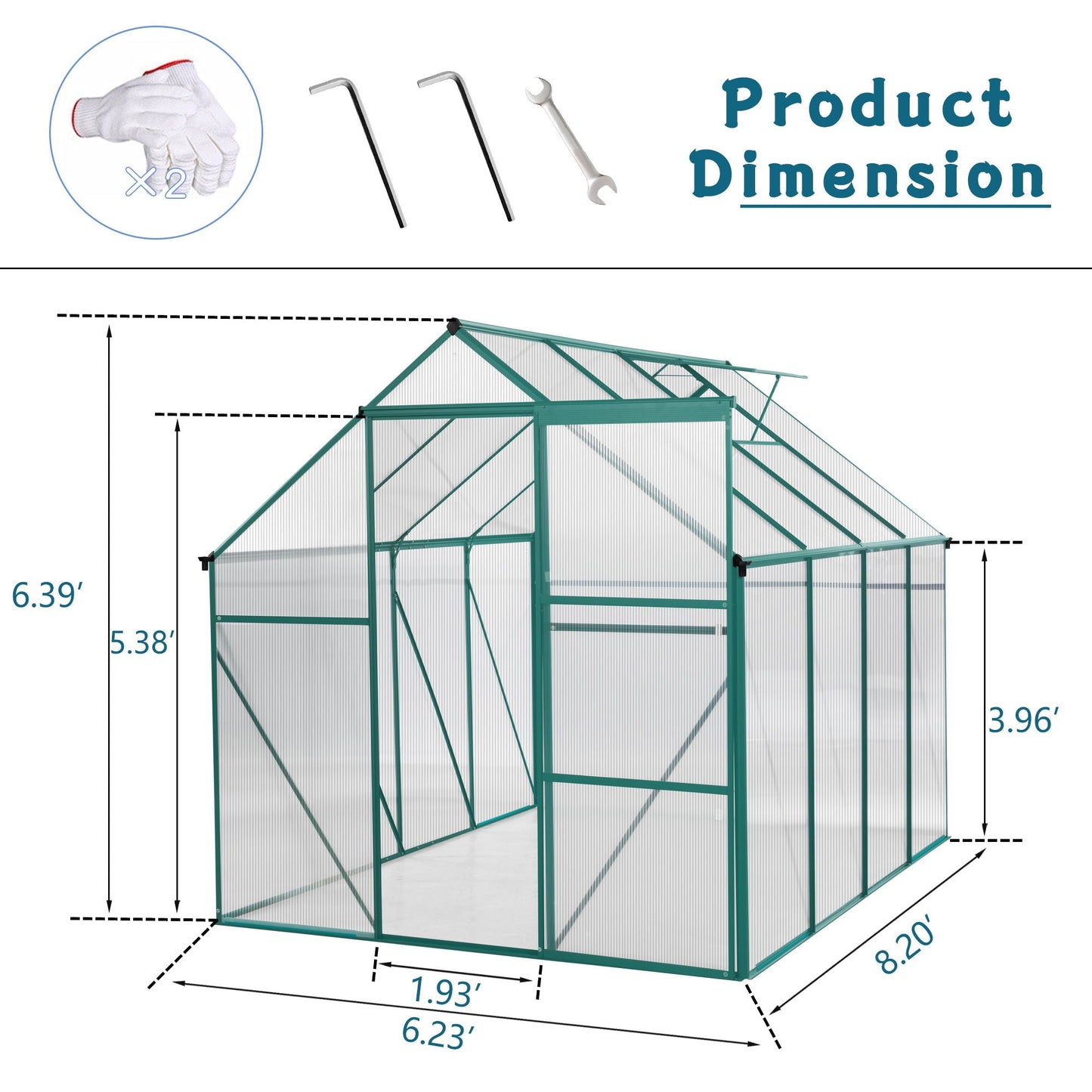 Polycarbonate house Raised Base And Anchor Aluminum Heavy Duty Walk-In houses For Outdoor Backyard In All Season