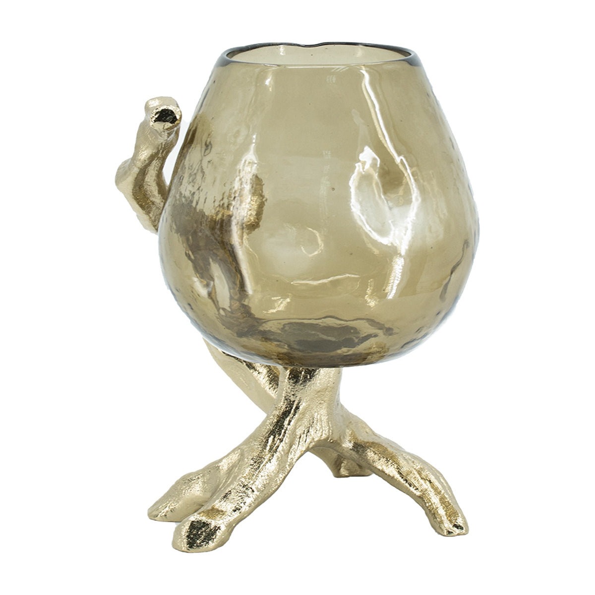 Olive Glass Candle Holder with Gold Metal Legs