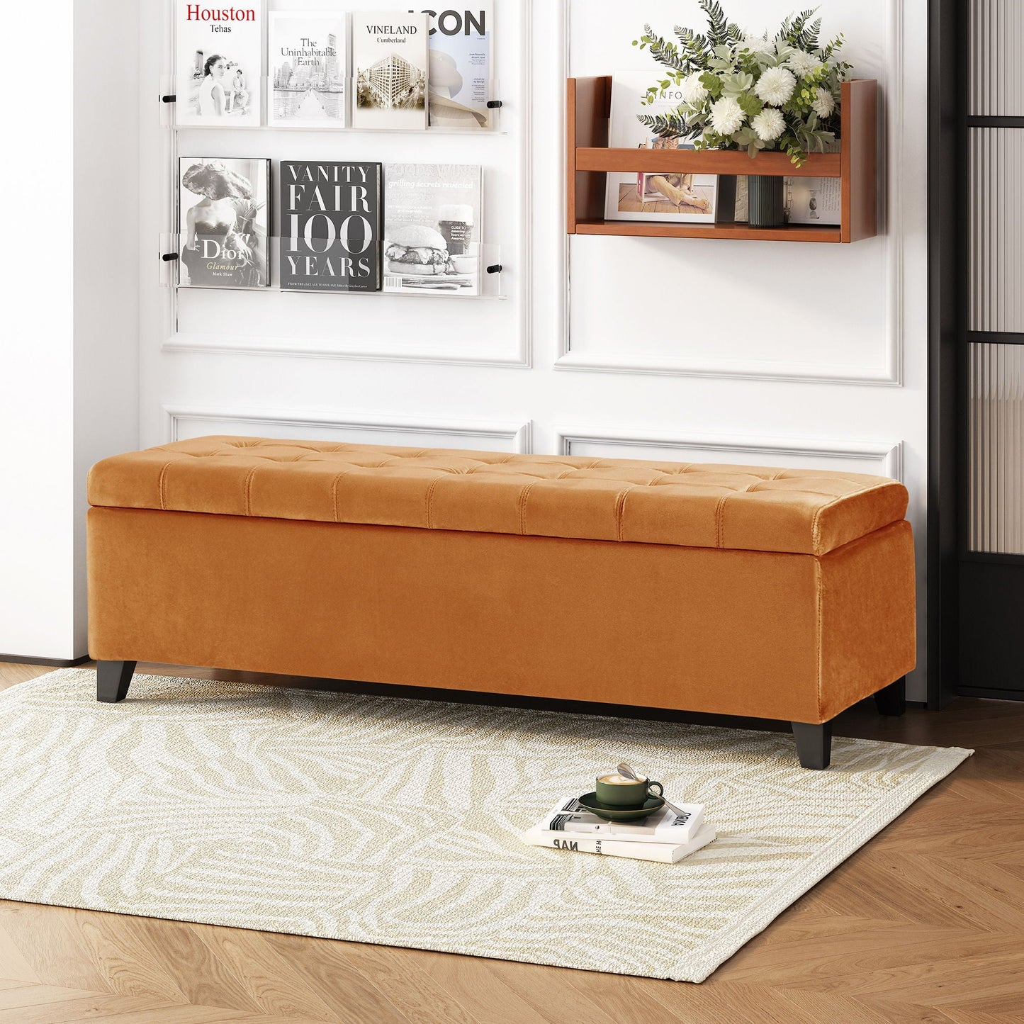 Wendover Elegant Tufted Storage Bench With Lift-Up Top And Birch Wood Legs