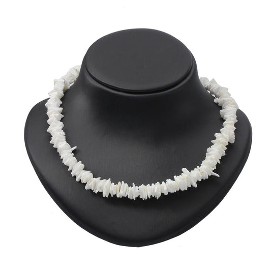 Bohemian Ethnic Natural Square Shell Beaded Chain Necklace