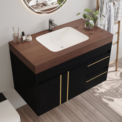 36" Floating Bathroom Vanity with Ceramic Sink and Faux Marble Top