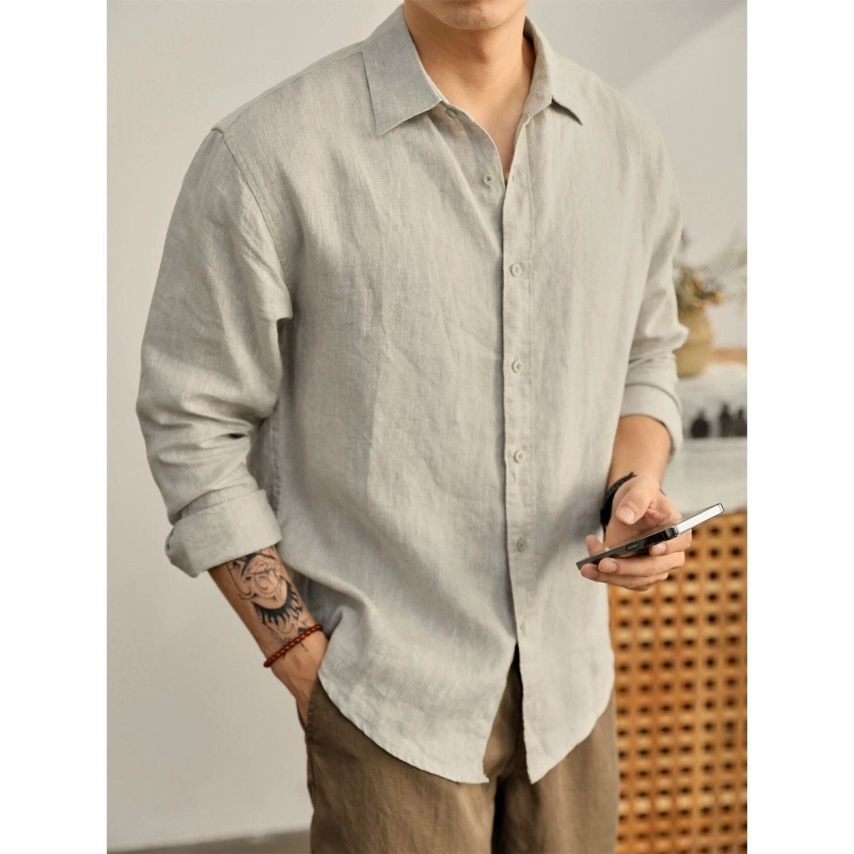 Slim-fit Fashionable Mens Shirt, Nouveau Riche Preppy Style, Long Sleeves