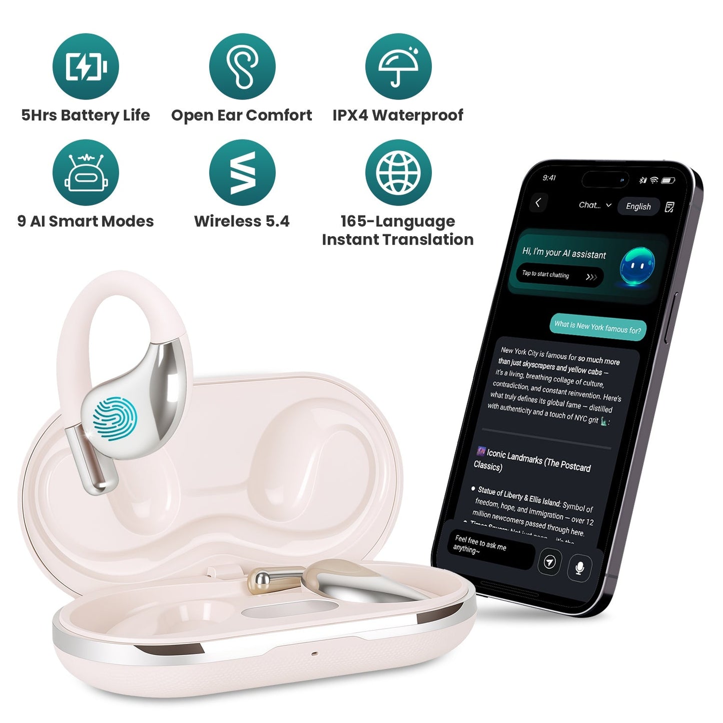 AI Translation Earbuds with 165 Languages & Real-Time Audio