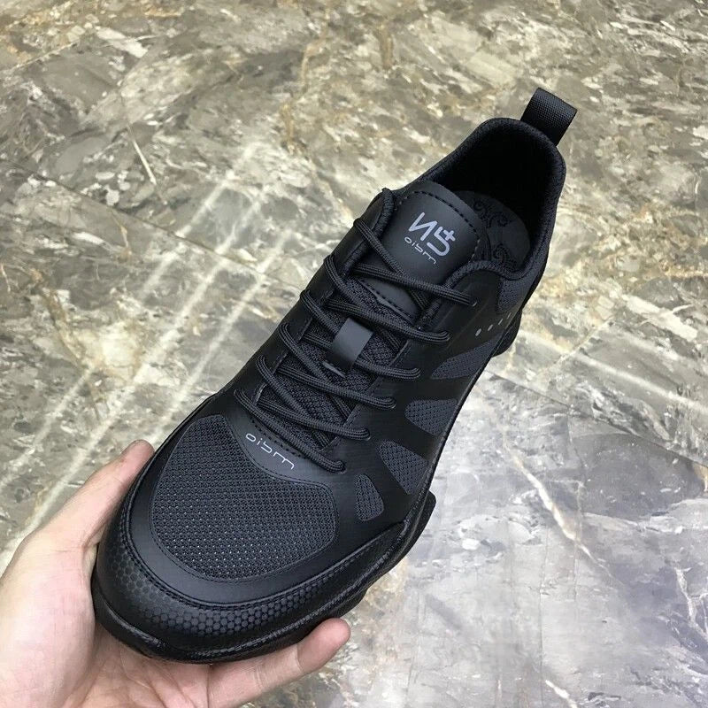 2026 Summer New Men's Casual Shoes, Fly Knit Mesh Breathable Sneakers, Black Lace-Up Platform Sole Versatile Trendy Footwear