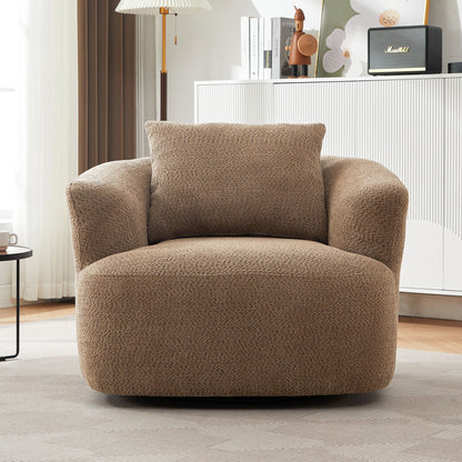 360° Swivel Barrel Sofa Chair With Throw Pillow, Upholstered Accent Chair