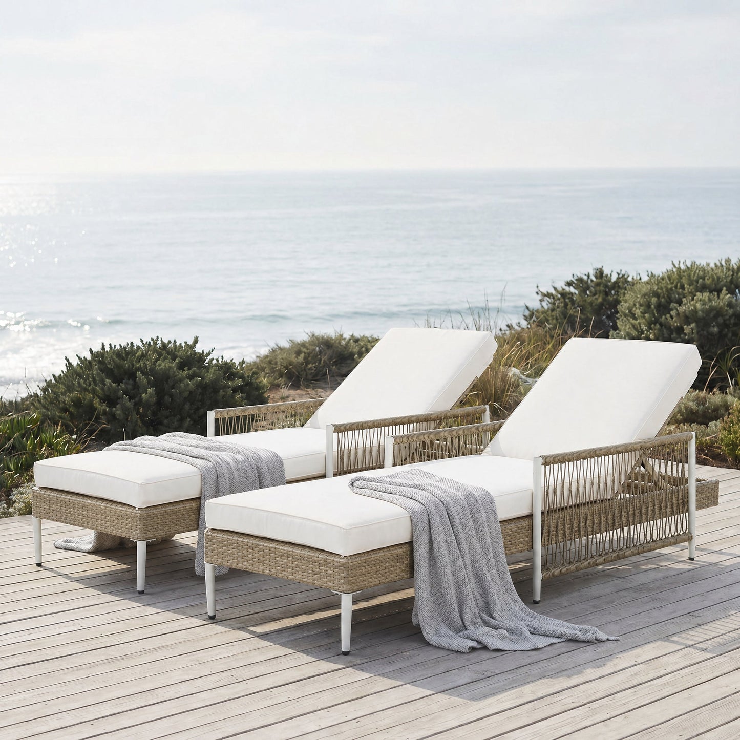 TOPMAX Outdoor All-Weather PE Rattan Chaise Lounge Set of 2