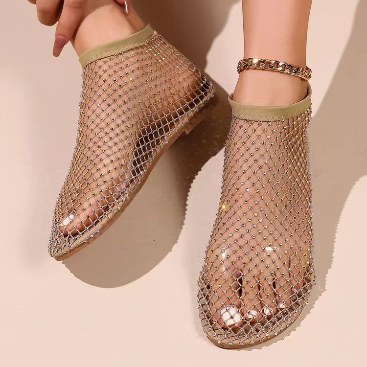 Round-toe Sandals Hollowed-out Design Rhinestone-embellished Ankle Boots Popular Online