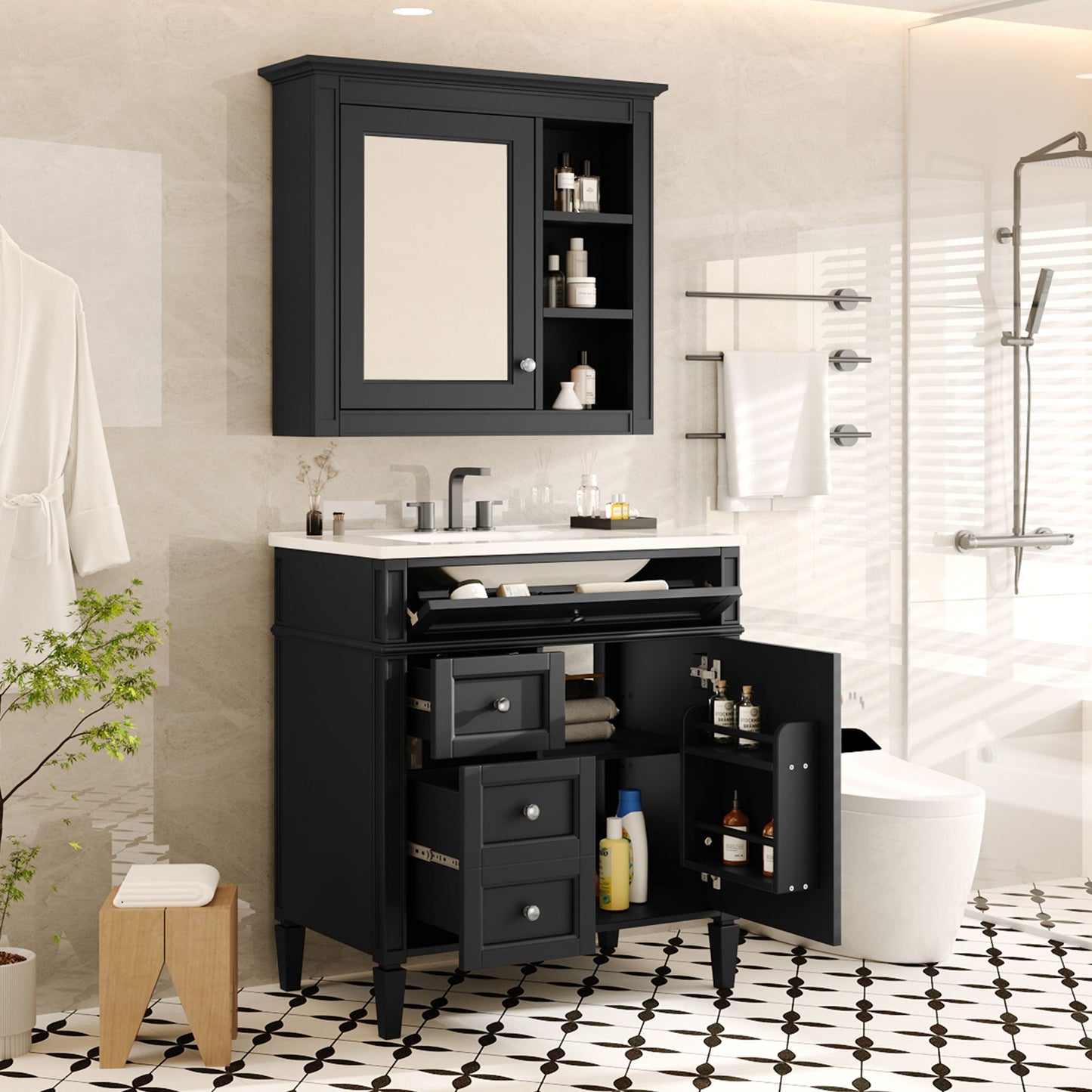 Bathroom Vanity With Medicine Cabinet and Storage
