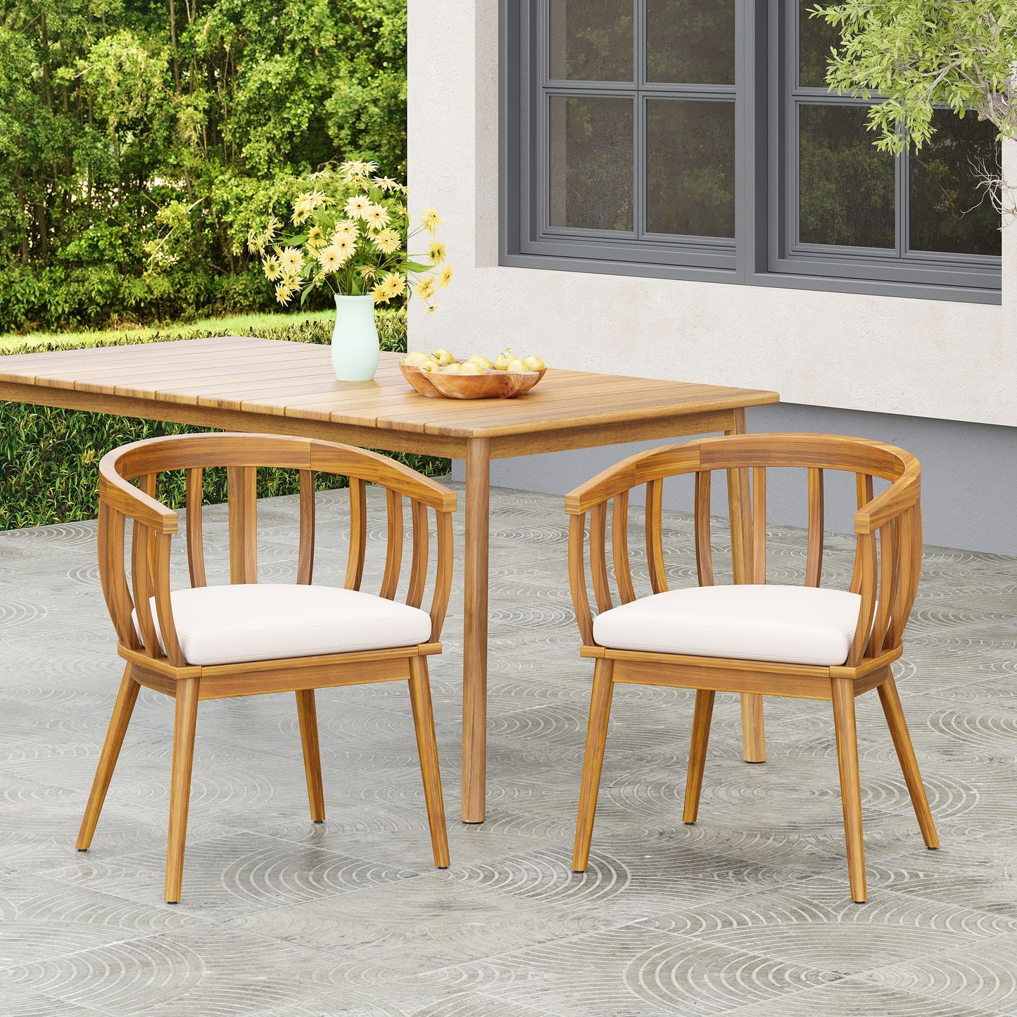 Klismos Dining Armchair (Set of 2) - Teak / Beige