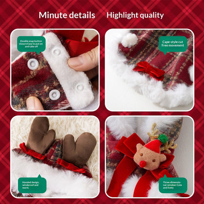 Plaid Christmas Pet Cloak With Fleece Lining